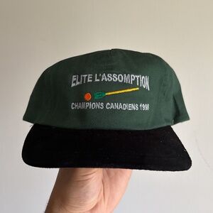vintage 1998 Elite ball hockey championship canada green black trucker hat strap